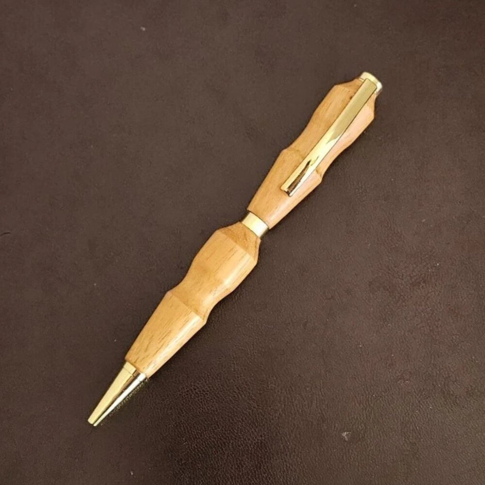 Yellowheart Wood Pen Gold Trim Twist Ballpoint with Black Ink Refill Handcrafted